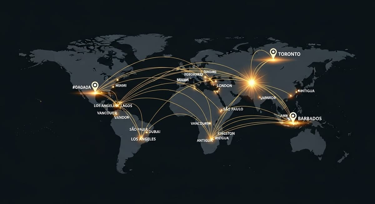 Toronto & Caribbean global reach map